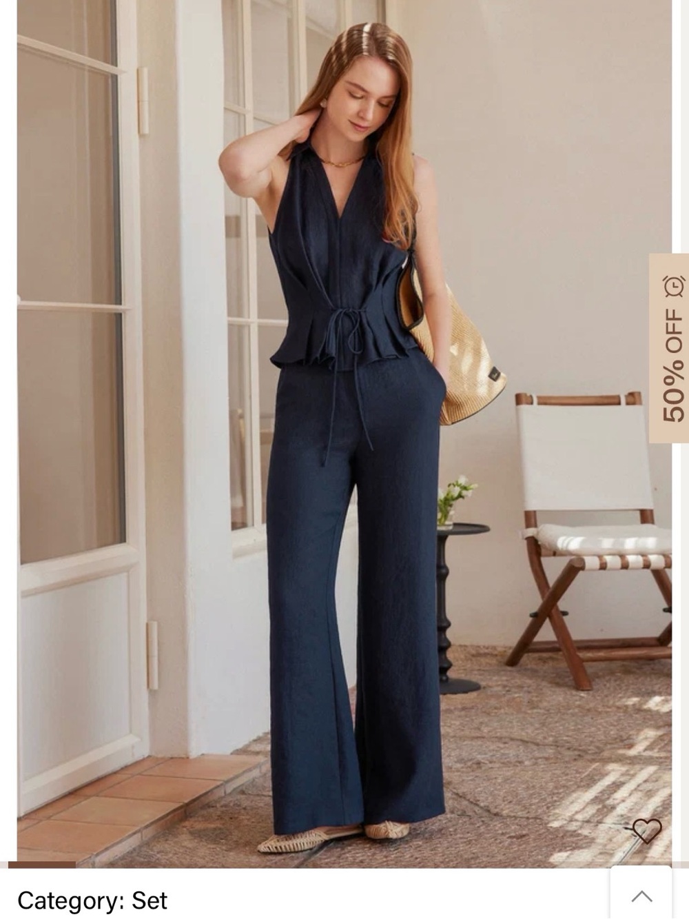 OGL Denim Navy V-Neck Top & Flared Pants 2 Piece Set NWT Size L